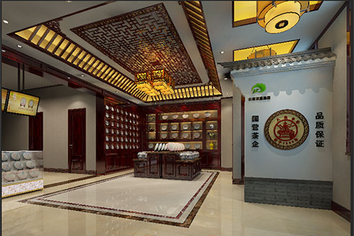 于都古朴典雅的中式茶叶店大堂设计效果图